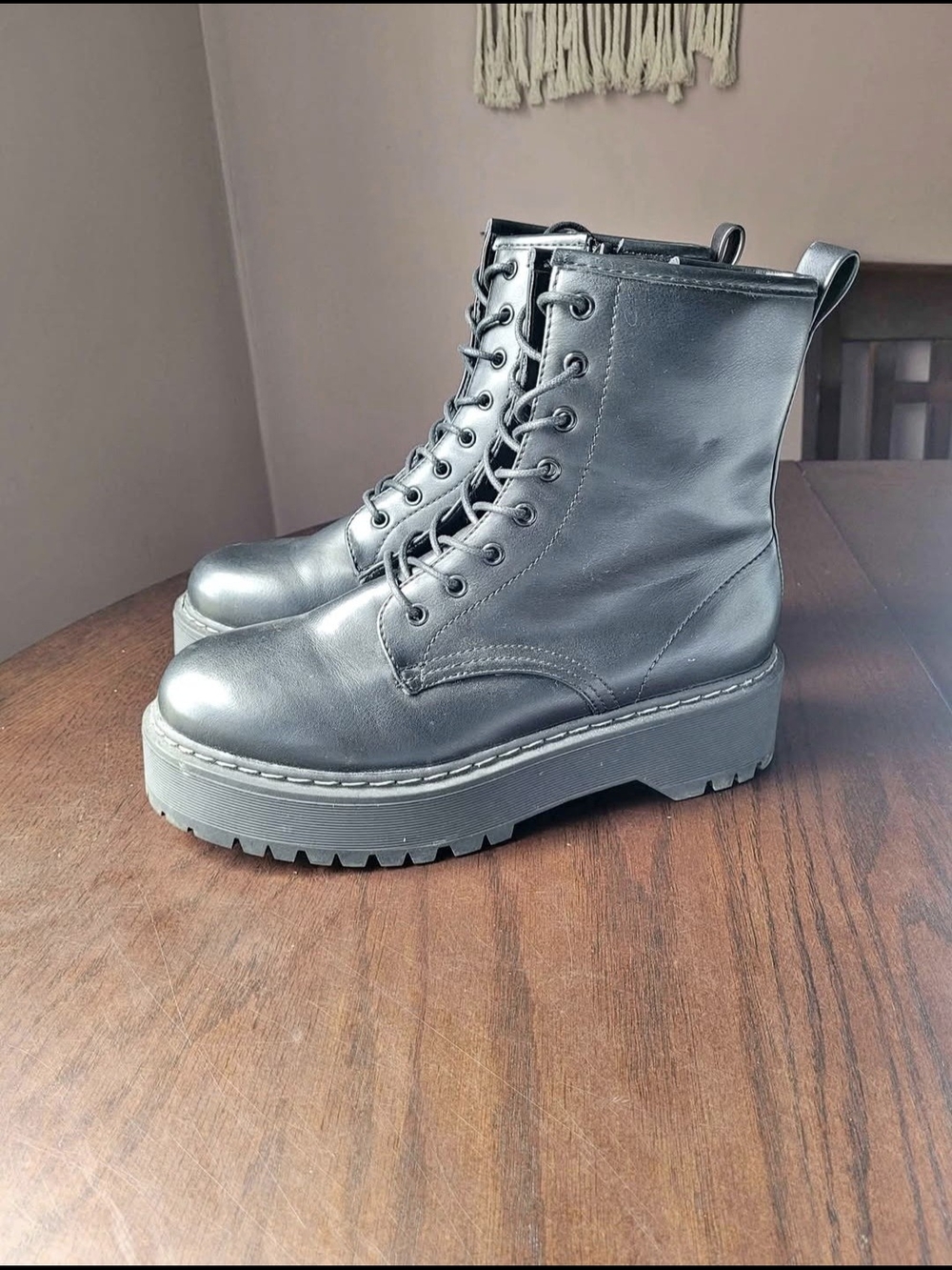 Steve Madden Black Lace-Up Platform Combat Boots